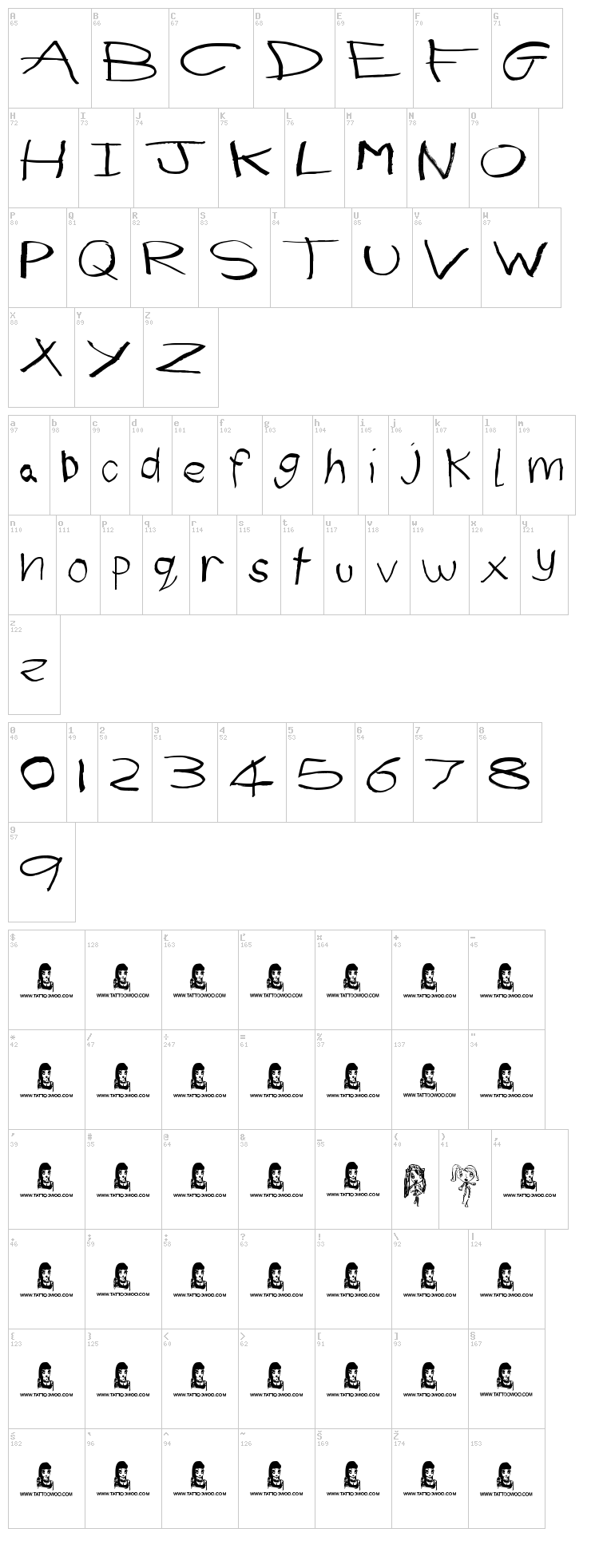 First Grader font map